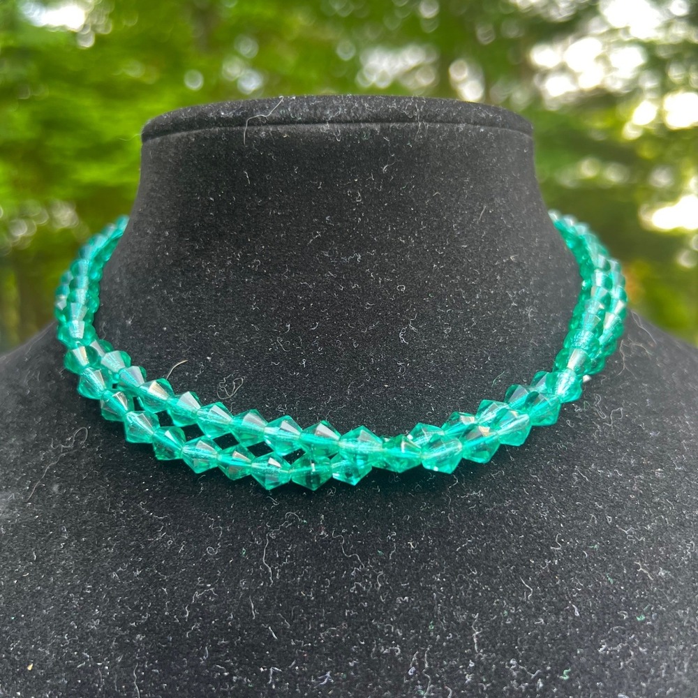 Vtg West Germany Teal Green Glass Bead Double Strand Necklace Wrap‎ Bracelet 14"